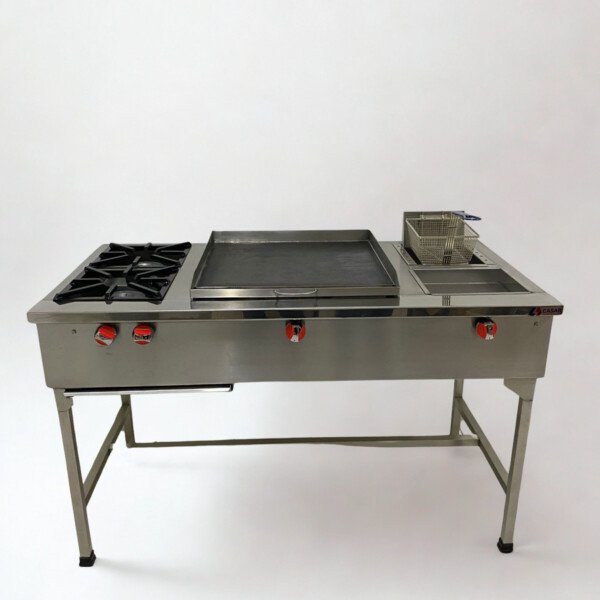 Estufa mixta con 2 quemadores plancha y freidora